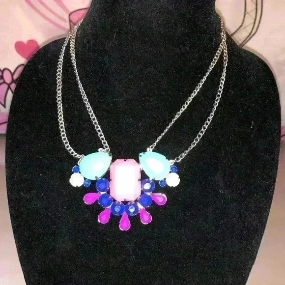 Neon Jewel Toned Stone Statement Necklace - Picture 2 of 2